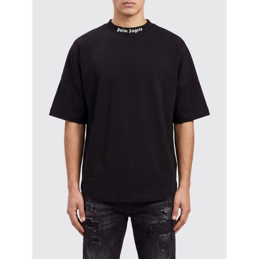 Palm Angels Men Relaxed Fit Cotton T-Shirt Palm Angels With Contrasting Logo